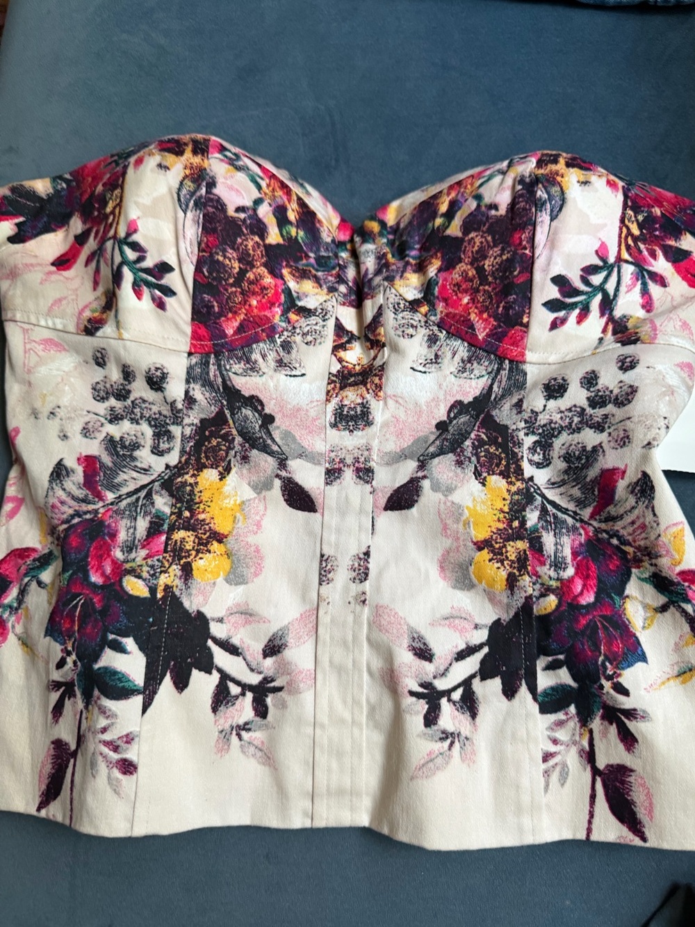 EUC Bebe Cream Floral Strapless Bustier Top XS